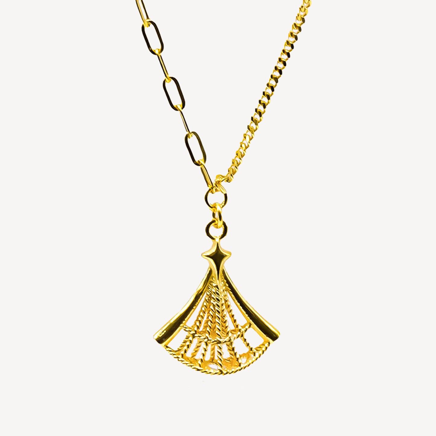 916 Gold Elegant Fan Necklace