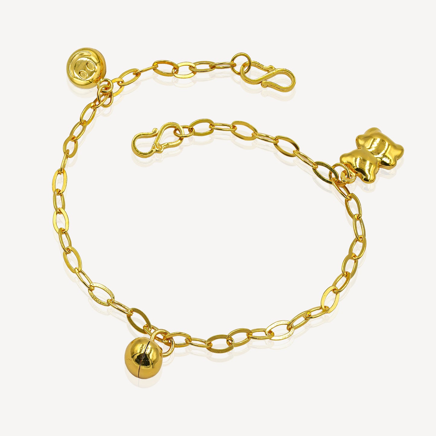 916 Gold Baby Anklet ( Bell, Smile & Bear )