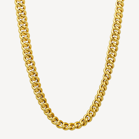 A gold fishbone chain necklace (2.5mm Series) with a polished finish.
