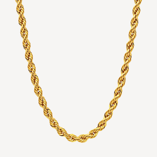 A gold hollow rope chain necklace with a thickness of 3mm.