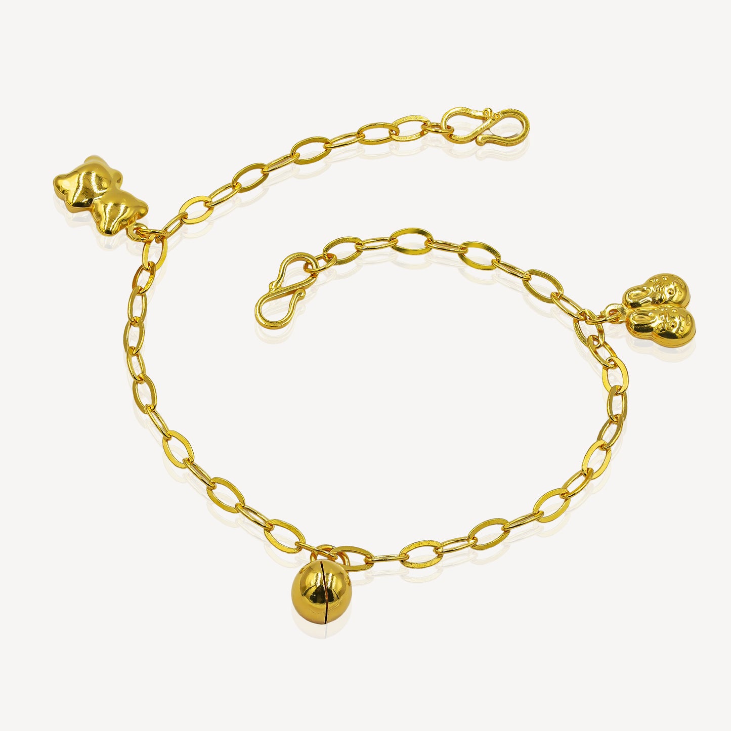 916 Gold Baby Anklet (Bear, Bell & Sandals)