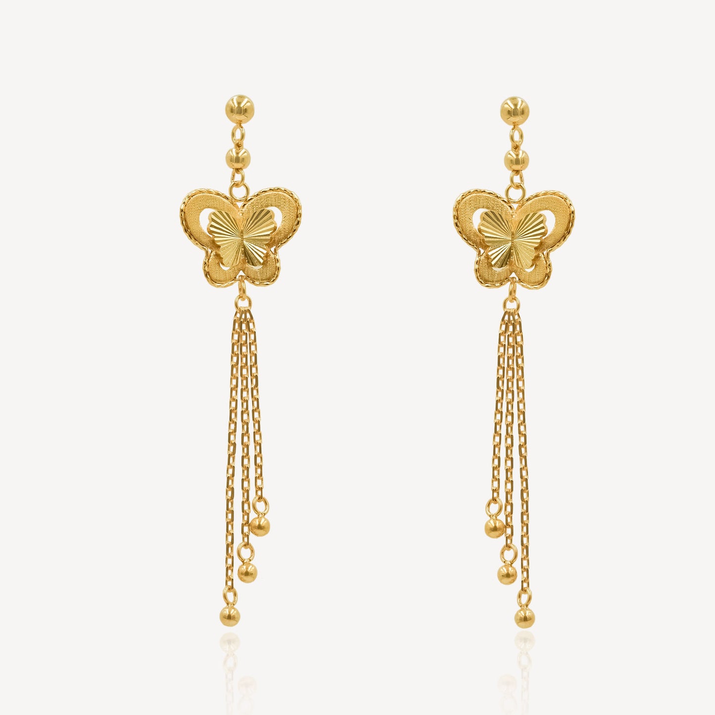 916 Gold Dangling Butterfly Earrings