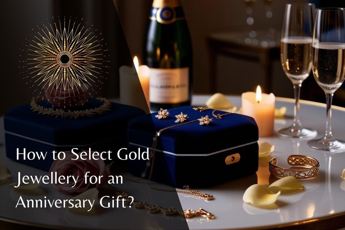 Gold jewelry anniversary gift, romantic gift, Valentine's Day gift, wedding anniversary, champagne, candles