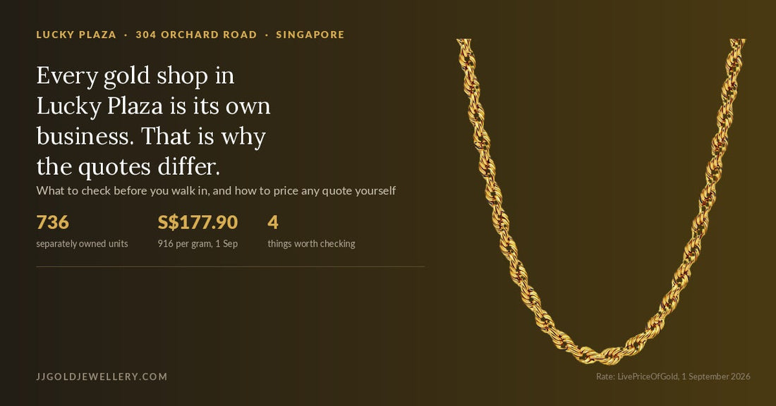 916 gold hollow rope chain with a guide to buying gold at Lucky Plaza, 304 Orchard Road Singapore