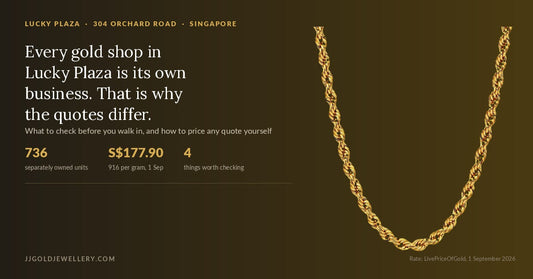 916 gold hollow rope chain with a guide to buying gold at Lucky Plaza, 304 Orchard Road Singapore