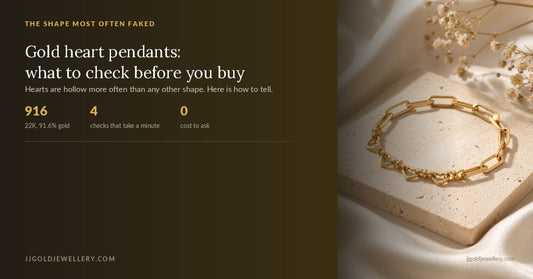 How to check a gold heart pendant before buying, covering the stamp, the weight, the seam and the bail
