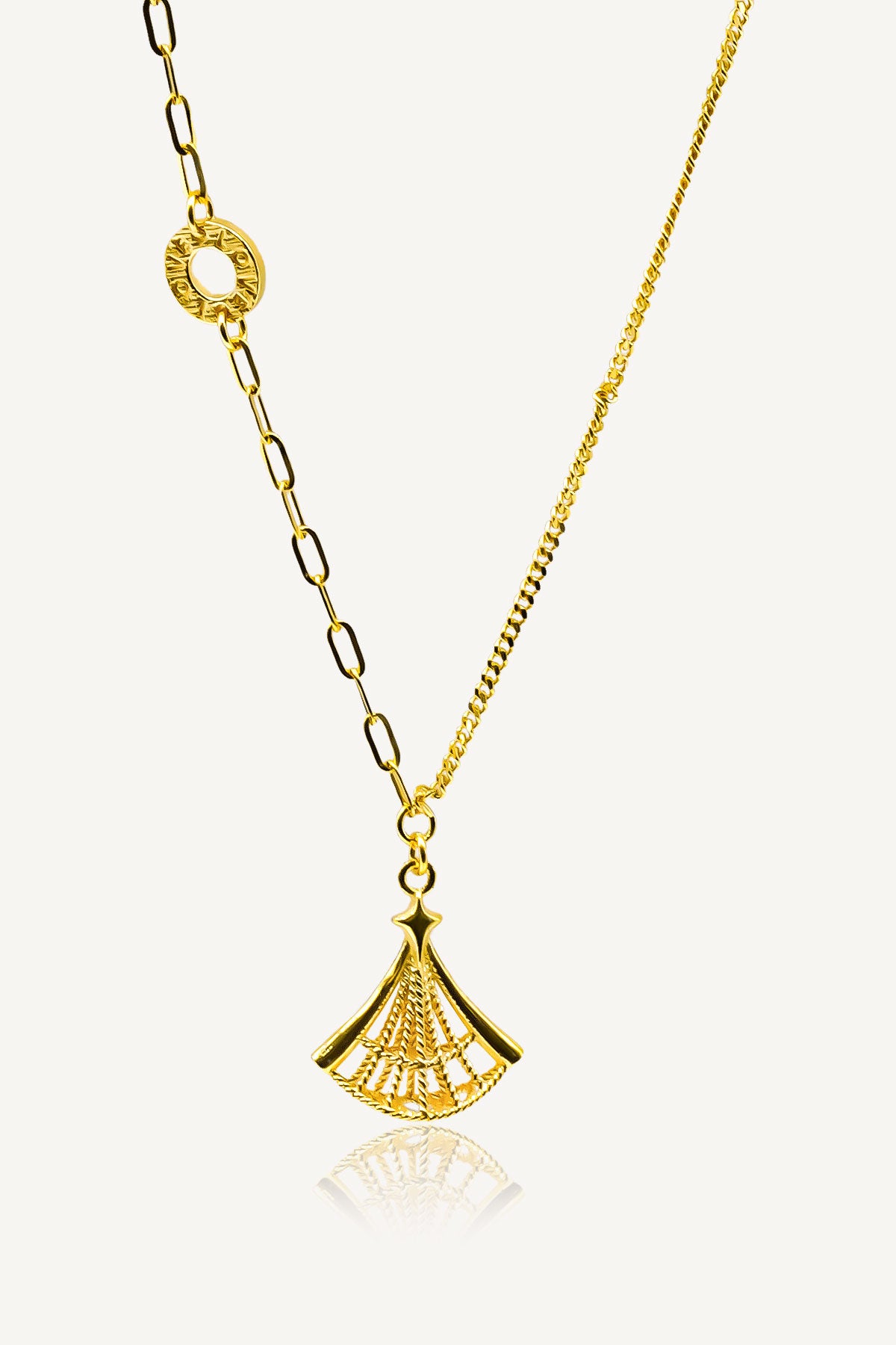 916 Gold Elegant Fan Necklace
