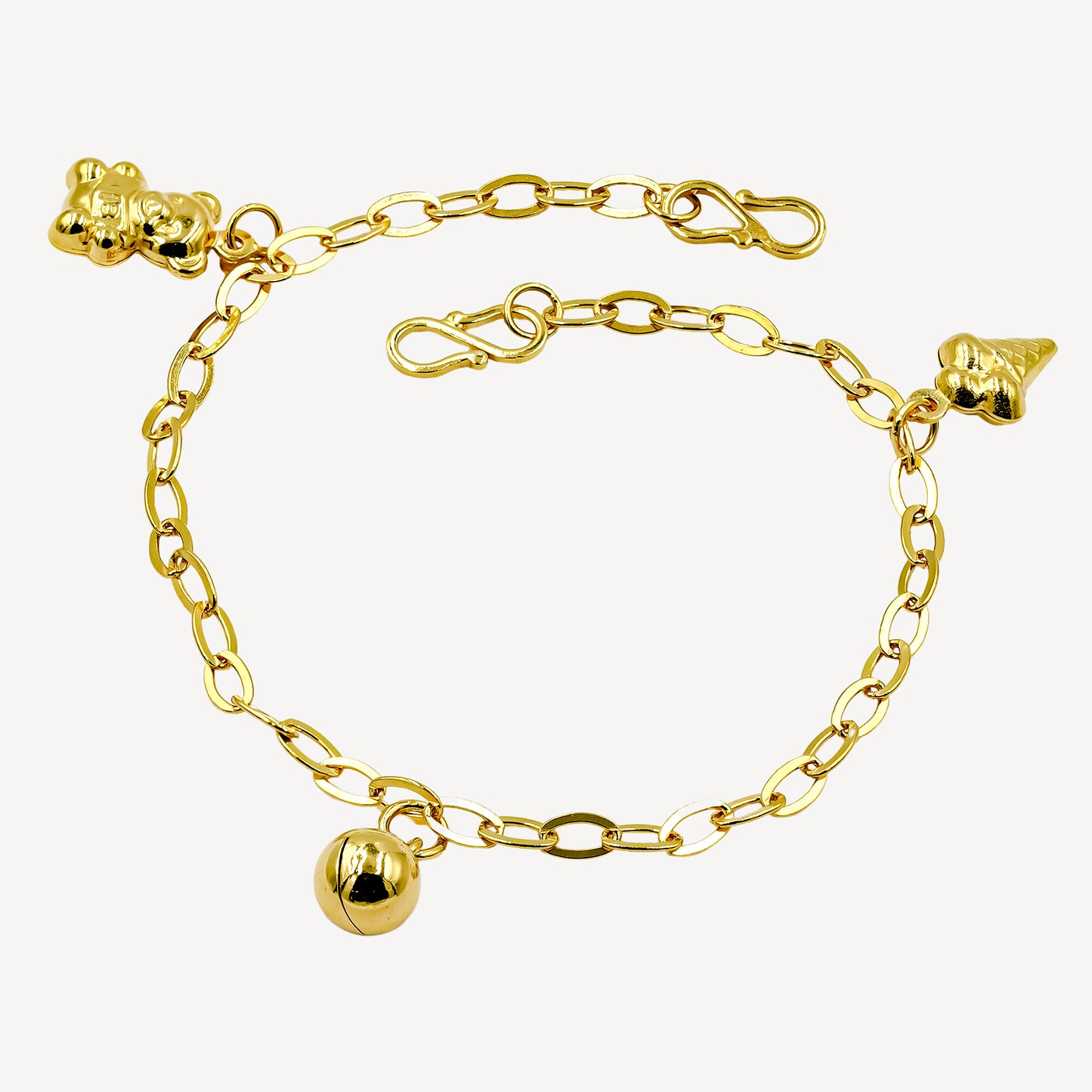 916 Gold Baby Anklet (Bear, Bell and Ice Cream)