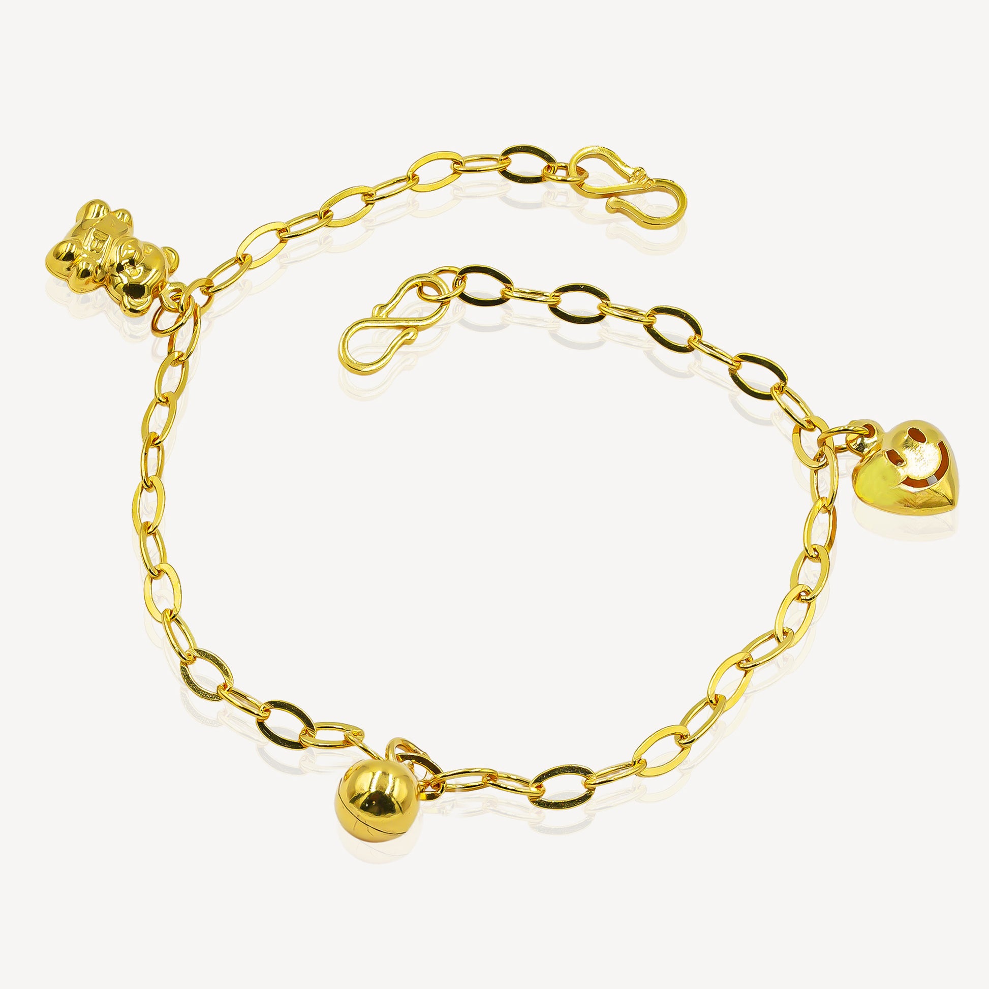 916 Gold Baby Anklet (Bell, Bear Heart) - Main Image