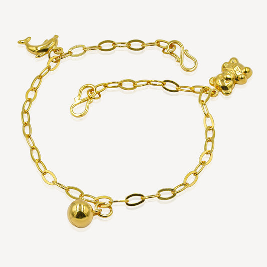 916 Gold Baby Anklet ( Bell, Dolphin & Bear )