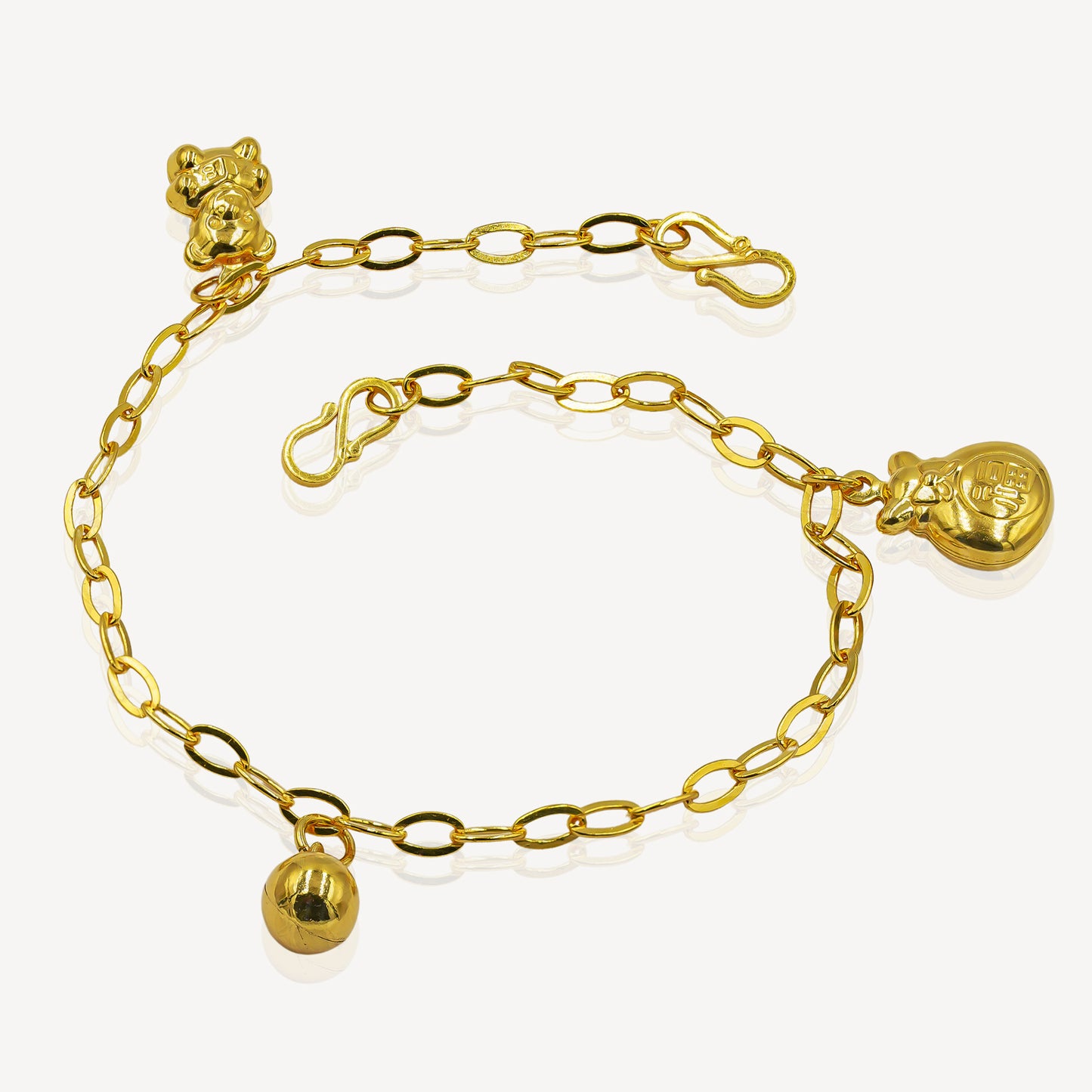 916 Gold Baby Anklet (Bear, Bell & Money)