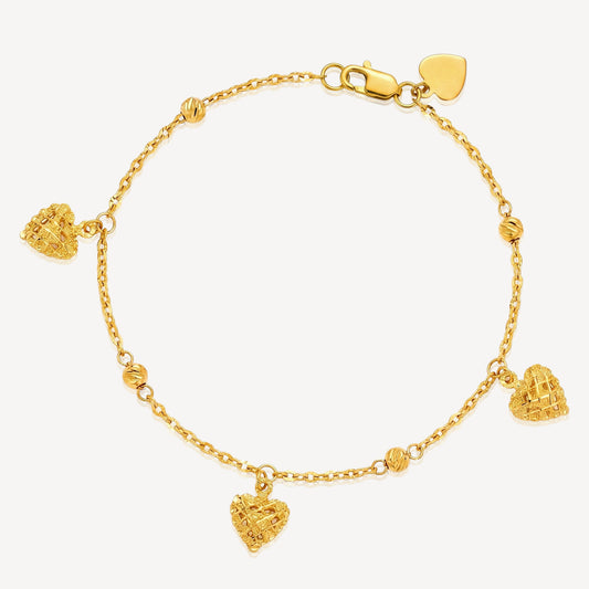 916 Gold 3 Heart Bracelet