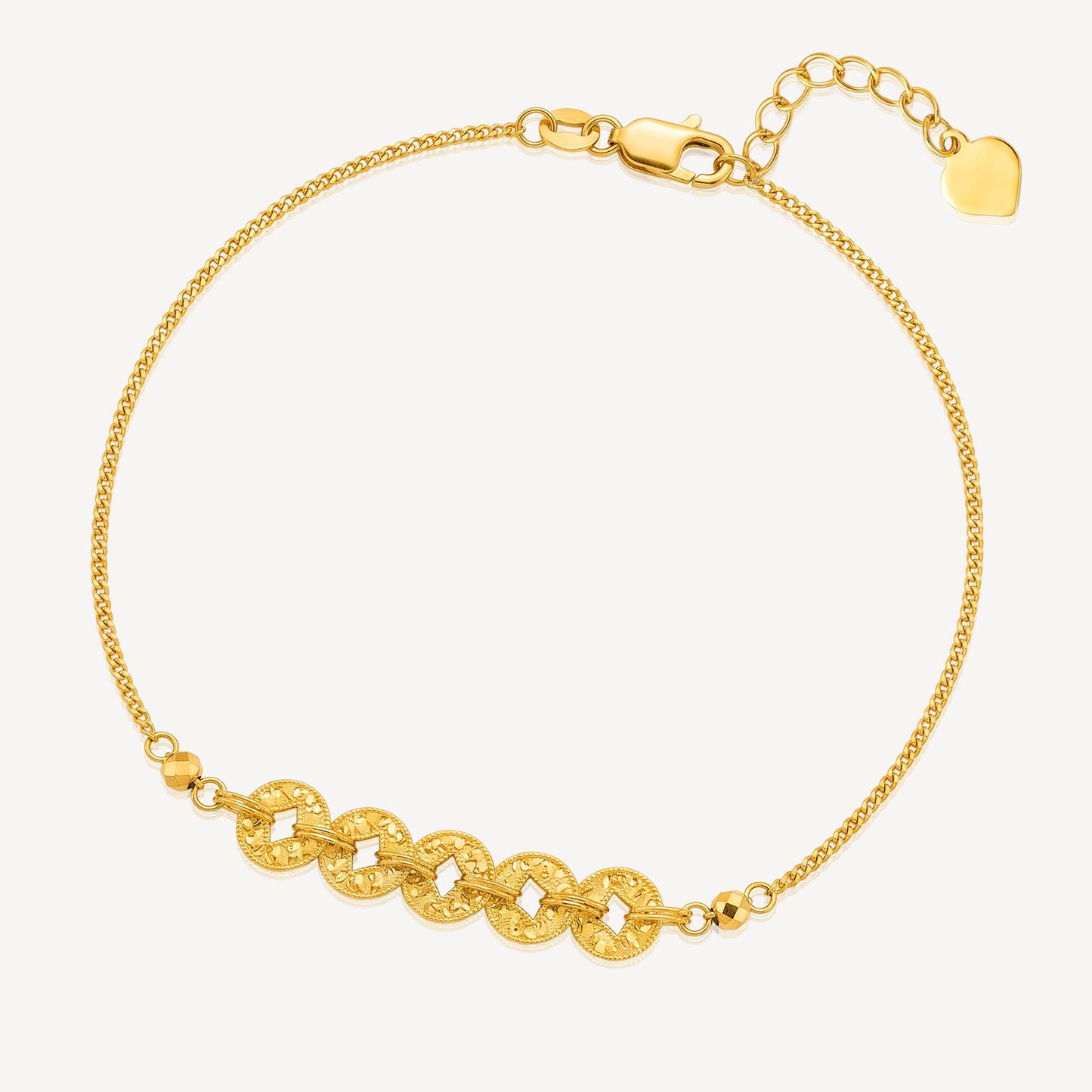 916 Gold 5 Fortune Coin Bracelet