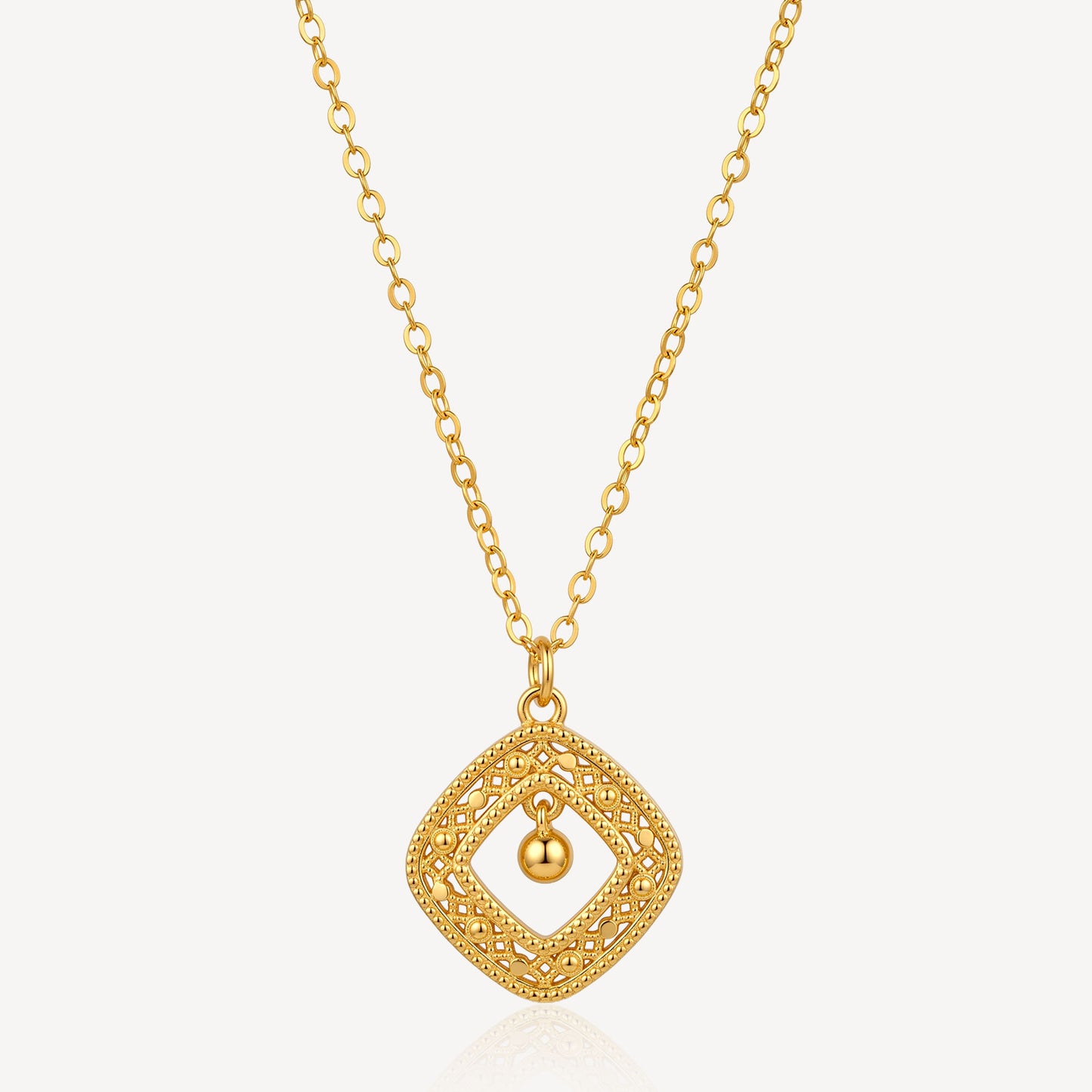 916 Gold Dangling Diamond Shape Necklace