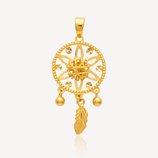 916 Gold Dream Catcher Pendant