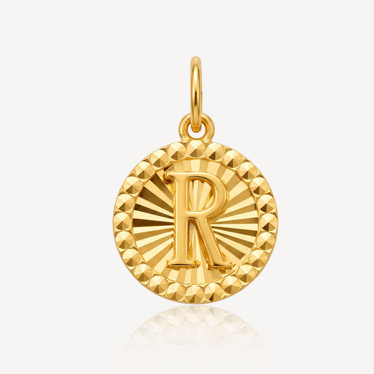 916 Gold Round Alphabet R Pendant