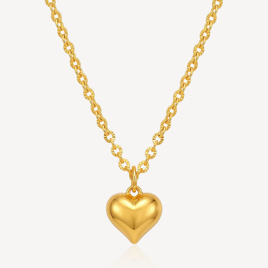 916 Gold Sparkle Disc Heart Necklace