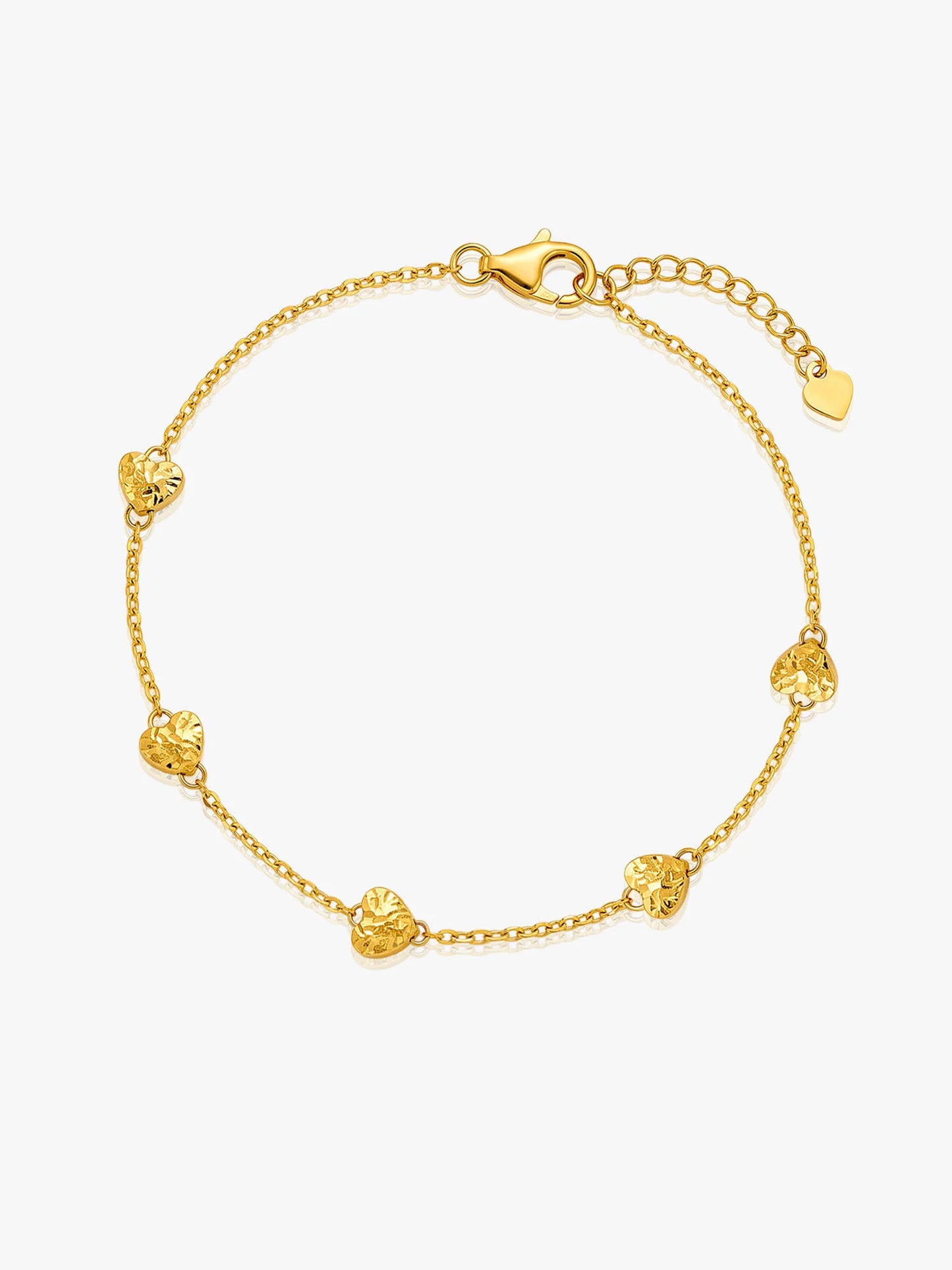 916 Gold 5 Shiny Hearts Bracelet