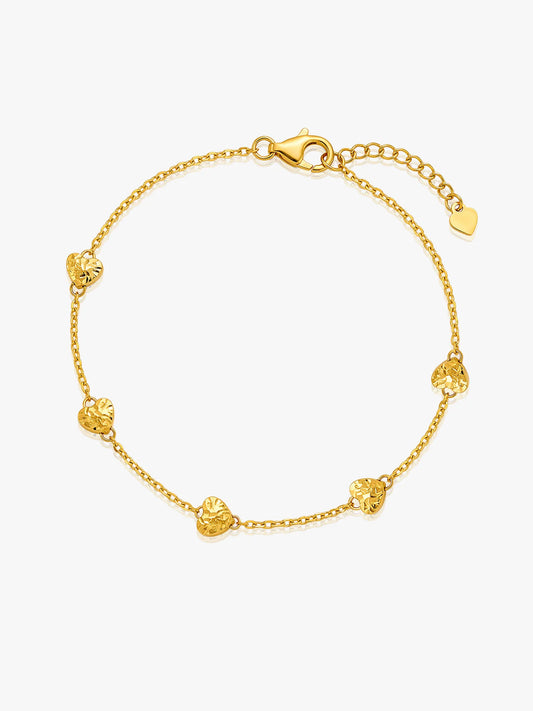 916 Gold 5 Shiny Hearts Bracelet