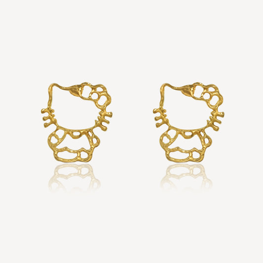 916 Gold Kitty Charm Earrings