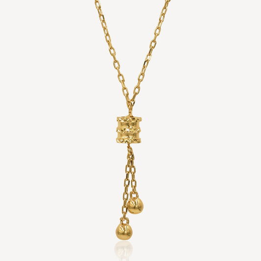 916 Gold Duo Ball Drop Necklace