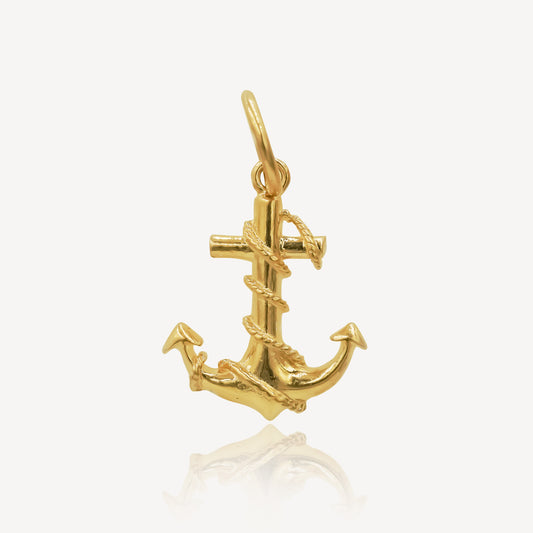 916 Gold Anchor Rope Twist Pendant