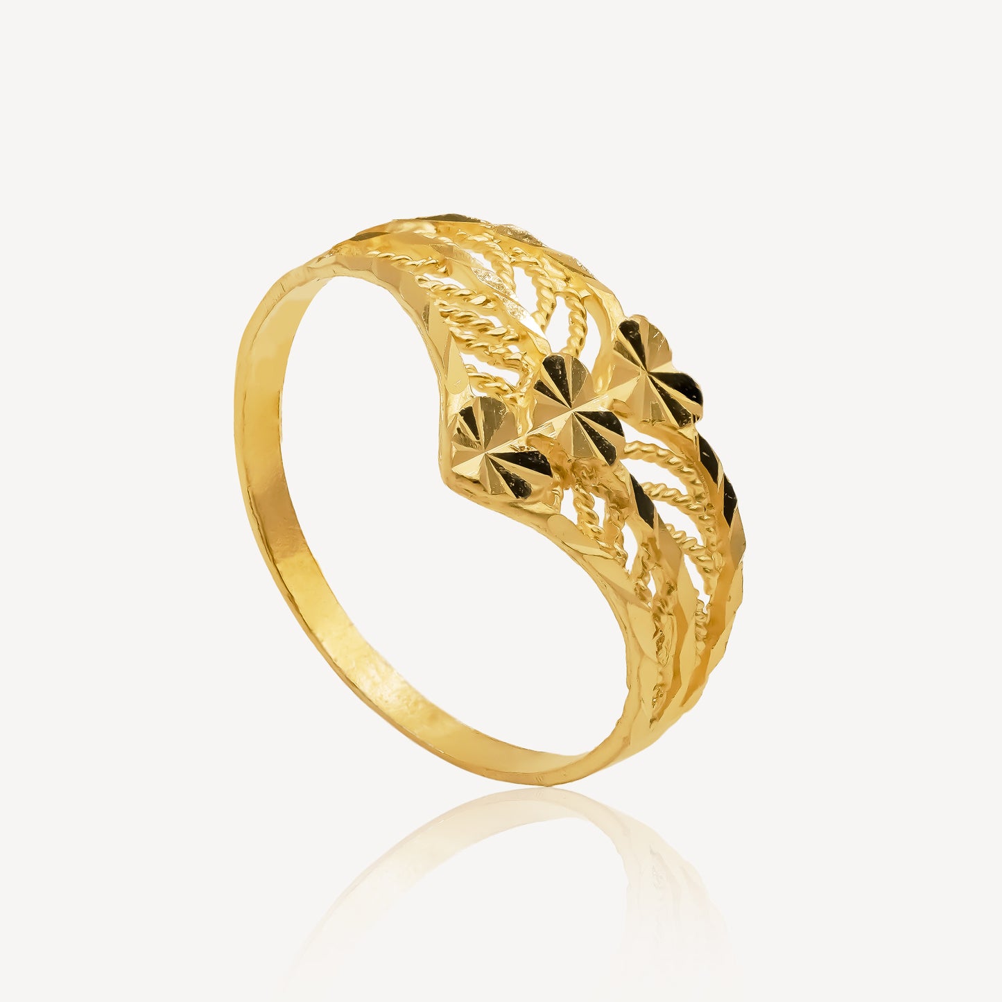 916 Gold Tri Heart Ring