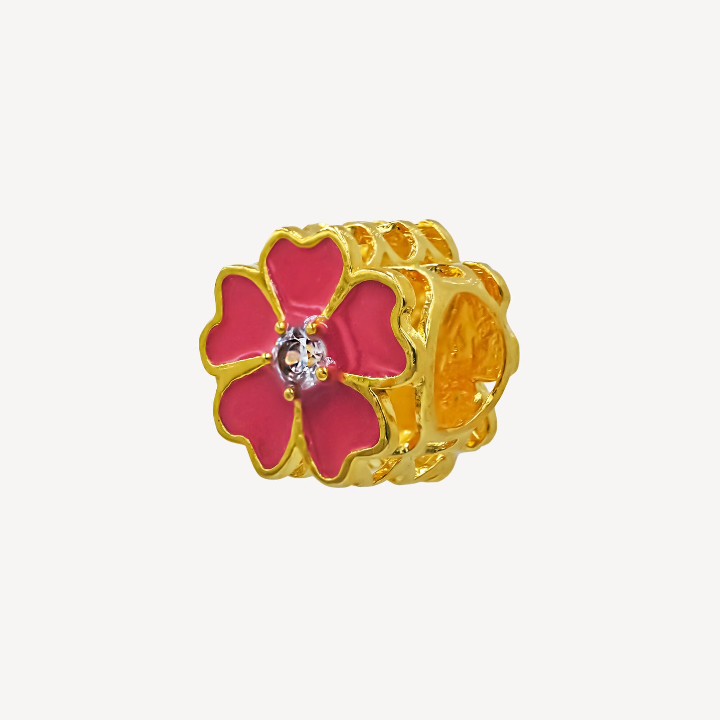 916 Gold Red Flower Charm